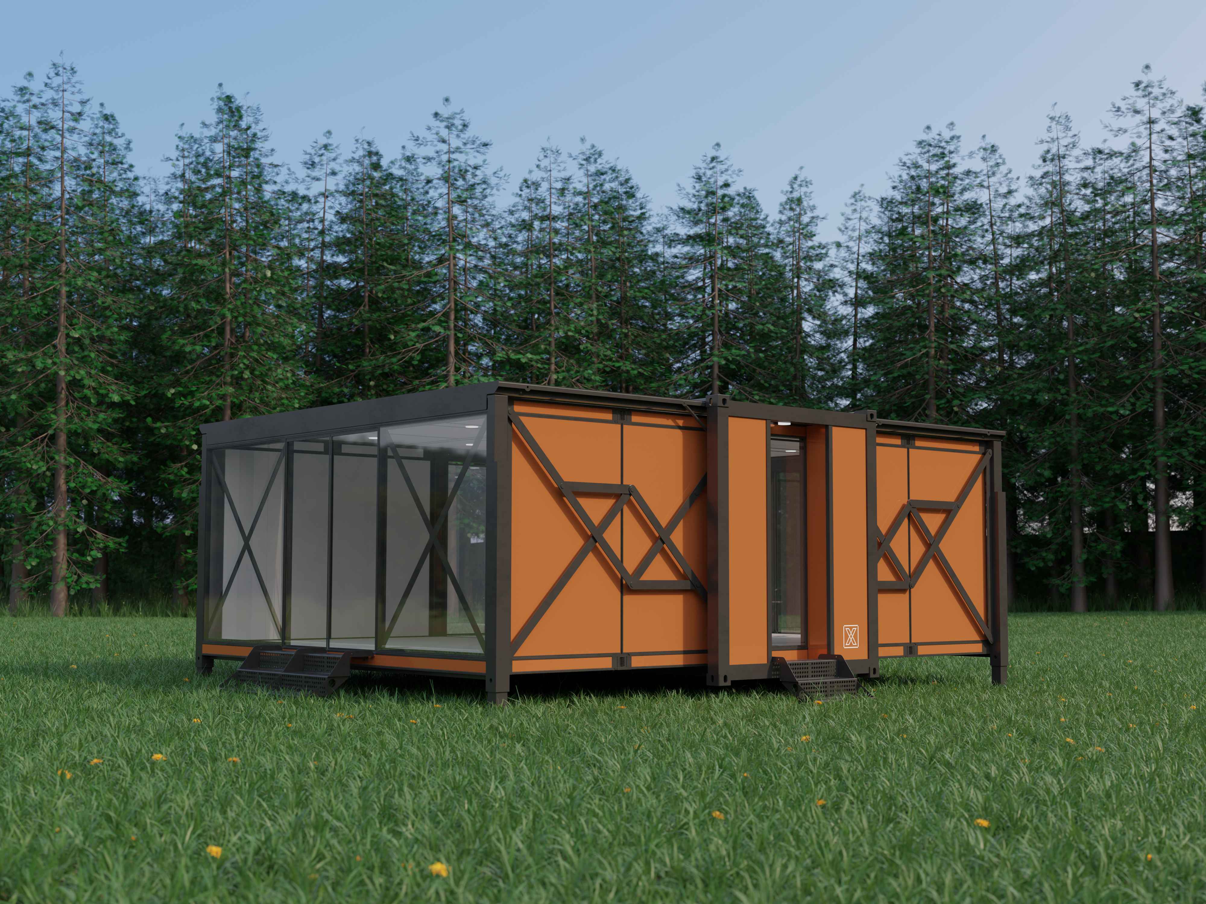 Ten Fold Engineering TF-20 self-unfolding mobile unit in a forest setting